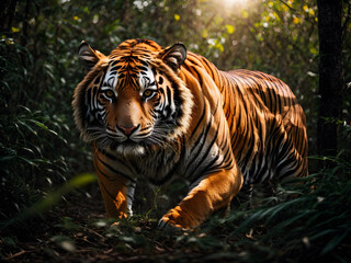 A tiger stalking his prey