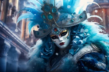 Tuinposter A woman wearing an intricate mask at the Venice Carnival © Adrian Grosu