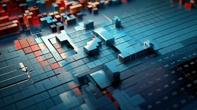 Red, black, white pieces of puzzle, jigsaw background with empty copy area. Business connection concept by generative AI.