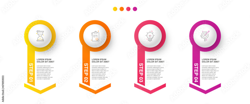 Poster vector modern infographic with 4 circles and arrows. 3d concept graphic process template with four s