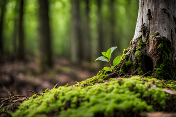 Naklejka premium Fresh Growth on Aged Stump , moss on tree