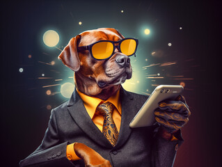 A dog in business attire symbolizing marketing prowess and leadership. - obrazy, fototapety, plakaty