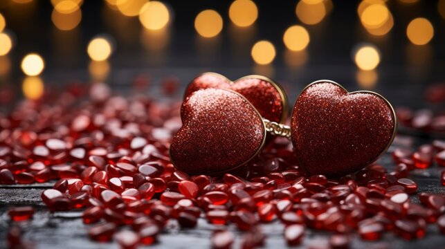 Red Glitter Hearts Scattered Around Valentines , Background Image, Valentine Background Images, Hd