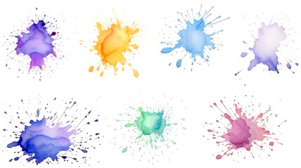 Vibrant Multicolor Watercolor Splashes on White Background