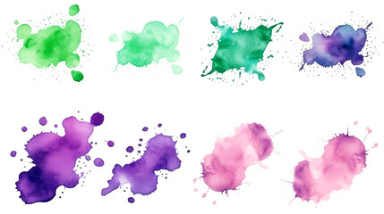 Vibrant Multicolor Watercolor Splashes on White Background
