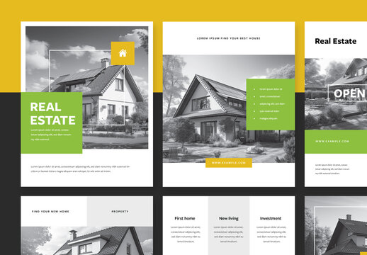 Real Estate Social Media Set With Green and Yellow Accent