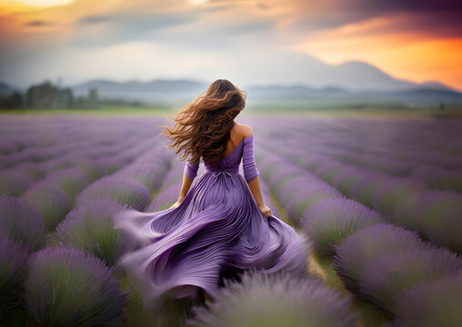 woman in lavender field, Illustration by Generative Ai