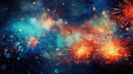 Abstract firework background happy new year - obrazy, fototapety, plakaty