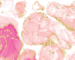 Pastel pink elegant alcohol ink design with gold glitter
