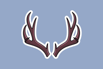 Beautiful Deer Antler Horn Sticker vector illustration. Animal nature icon concept. Wildlife animal deer antler horn sticker design logo with shadow.