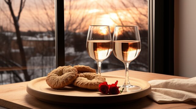 Set Wine Cookies Gifts Valentines Day, Background Image, Valentine Background Images, Hd