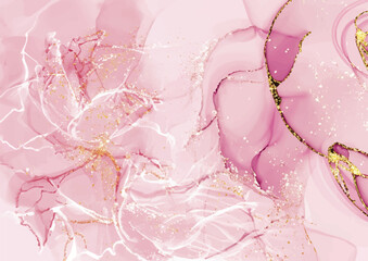 Pastel pink elegant alcohol ink design with gold glitter