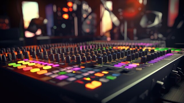 Vibrant DJ Booth: Nightlife Entertainment in Modern Club Setting