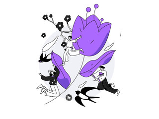 Fototapeta premium 24 solar terms: Beginning of spring, rain, awakening of insects, spring breeze, Qingming Festival, Grain Rain, flat character vector concept operation hand-drawn illustration 