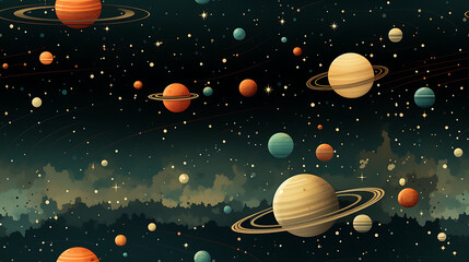 planets in space - Seamless tile. Endless and repeat print.