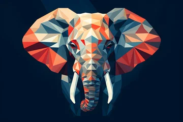 Poster Frontal view of geometric elephant head on blue background © alexandr