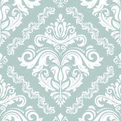 Classic seamless light blue and white pattern. Damask orient ornament. Classic vintage background. Orient pattern for fabric, wallpapers and packaging