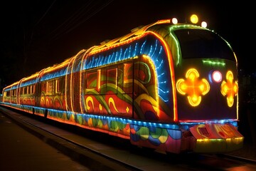 Bright car illuminated in festive train. Generative AI