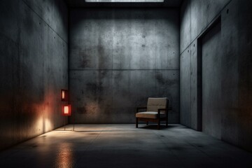 Fototapeta na wymiar Gloomy room with dimly lit abstract concrete walls. Generative AI