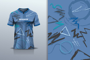 Tshirt mockup abstract grunge sport jersey design for football soccer, racing, esports, running, blue color