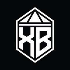 XB Letter Logo monogram hexagon shield shape with triangle crown isolated style design
