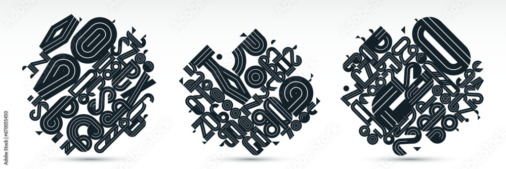 Poster dynamic messy abstract vector design compositions set, minimal lined modern art collection, stylish 