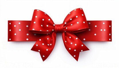 A festive red bow with white polka dots
