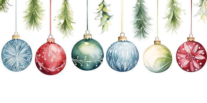 Decorative watercolor vector illustration with Christmas ball ornaments on white background picture