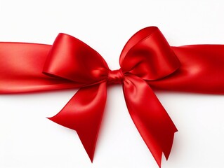 A vibrant red bow against a pristine white backdrop