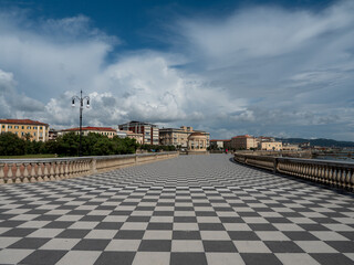 Terrazza Mascagni in Livorno under a blue sky with scattered clouds