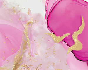 Pastel pink elegant alcohol ink design with gold glitter