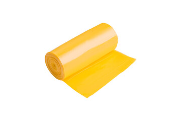 roll of yellow plastic garbage bags isolated on white background