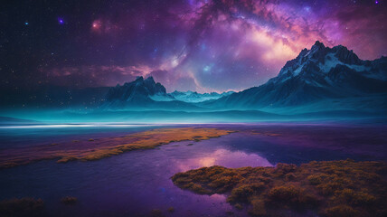 neon galaxy over the mountain.