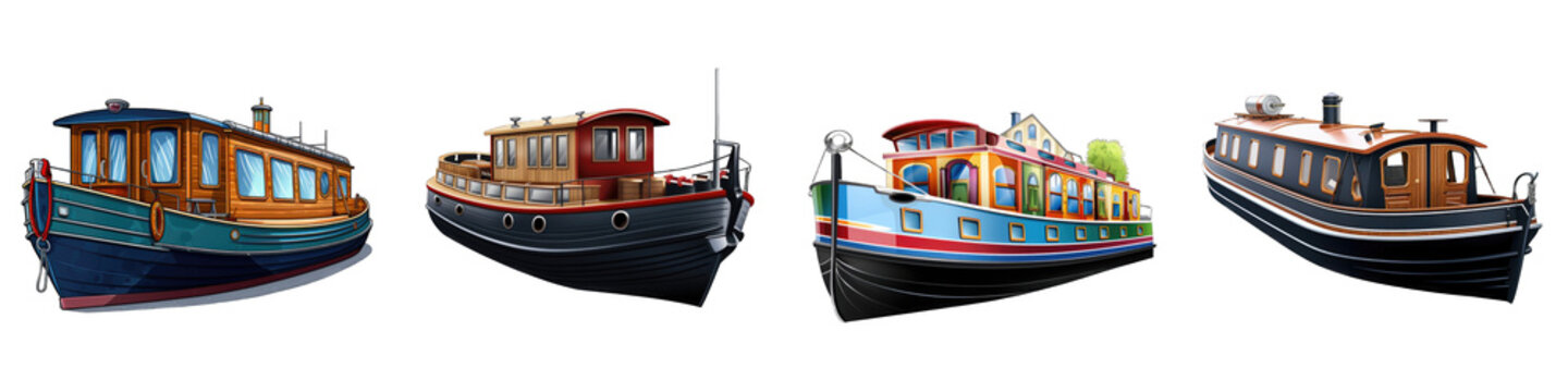 Narrowboat Canal clipart collection, vector, icons isolated on transparent background