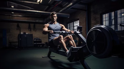 Crédence de cuisine en verre imprimé Fitness Gym Member Using The Rowing Machine