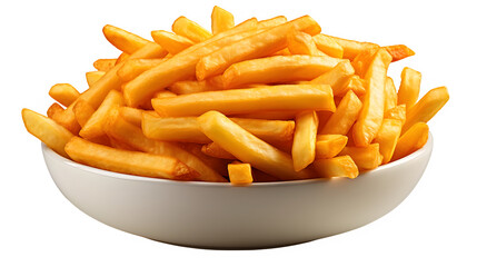 french fries in a white bowl isolated on transparent or white background