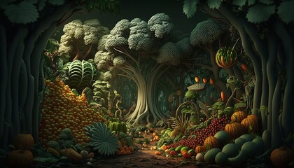 adventure into dark fantasy vegetable forest design illustration