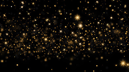 Golden glitter and stars on black background, Generativ AI