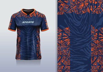 Tshirt mockup abstract grunge camouflage sport jersey design for football soccer, racing, esports, running, orange blue color © Nimpuna O