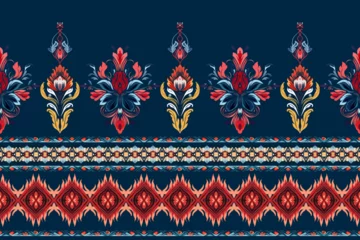 Papier Peint photo Style bohème Abstract ethnic border seamless pattern flower design. Aztec fabric boho mandalas textile wallpaper. Tribal native motif African American sari elegant embroidery vector background 