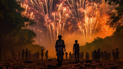 Firework with army, India Army Day - obrazy, fototapety, plakaty