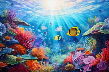 Obraz na płótnie Canvas Underwater world, coral reef with fish