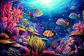 Fototapeta na wymiar Underwater world, coral reef with fish