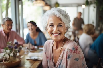 Obraz premium Radiant Joyful Senior Woman Embracing a Vibrant Life Retirement Bliss