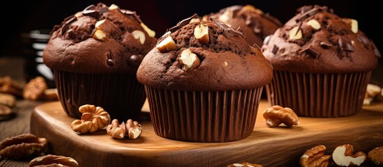 Chocolate muffins with hazelnuts made at home