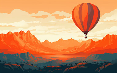 Fototapeta premium Floating hot air balloon in the valley outdoors,created with Generative AI tecnology.
