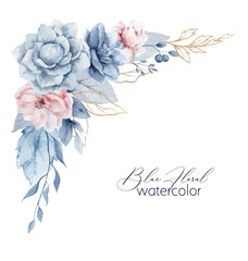 Fototapety  Watercolor vector floral corner border. Arrangement for wedding, stationery, invitations, cards, decoration. Hand drawn illustration.