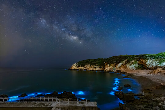 Stars and Blue tears noctiluca scintillans. photographed in Matsu, Taiwan