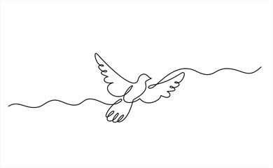 Continuous one line drawing of flying pigeon or dove. Bird symbol of peace and freedom in simple linear style. Concept for logo, card, banner, poster - obrazy, fototapety, plakaty