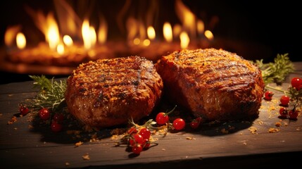 Two Grilled Beef Steaks Form Heart, Background Image, Valentine Background Images, Hd